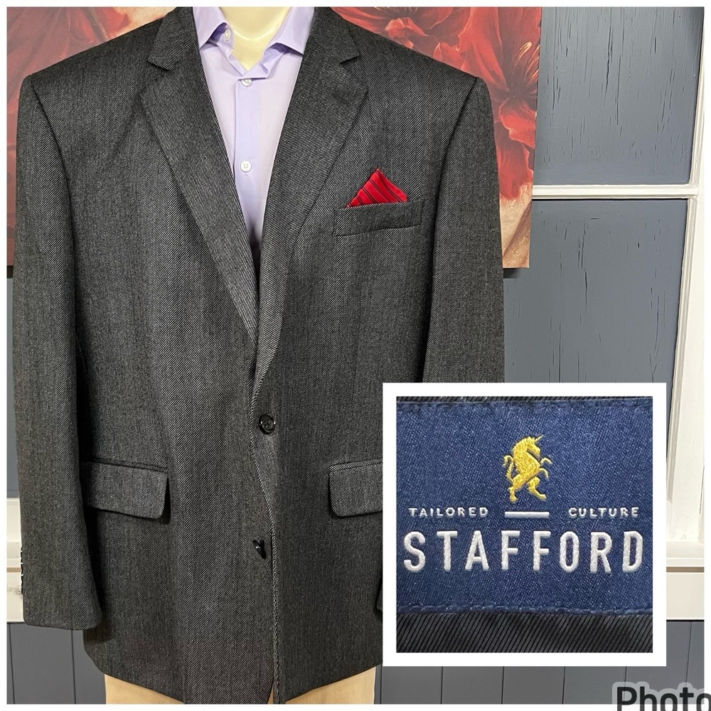 Stafford Soft Tweed Merino Wool Blazer Jacket Sport Coat Mens 54R Charcoal